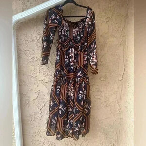 EVIE NAVY FLORAL PRINT TIERED MAXI DRESS SMALL